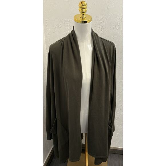 Cuddl Duds Comfortwear Women’s Dark Olive Green Cardigan Size 1X Fleece Pockets - Picture 1 of 5